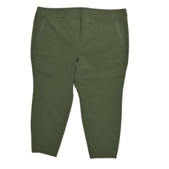 Lane Bryant Pull On Pants Zip Pocket Slacks Green Nylon Plus Size 22P - Picture 1 of 4